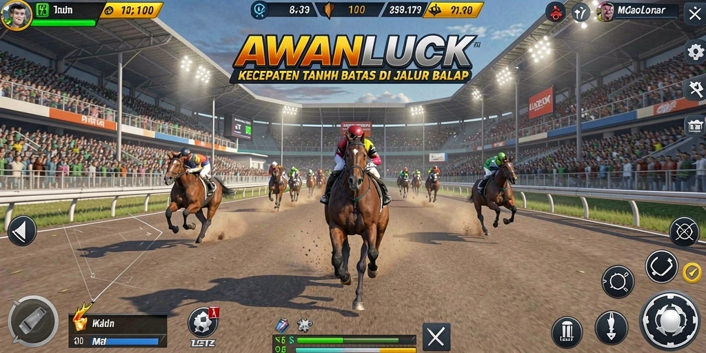 Screenshot AWANLUCK menampilkan aksi balapan yang mendebarkan.