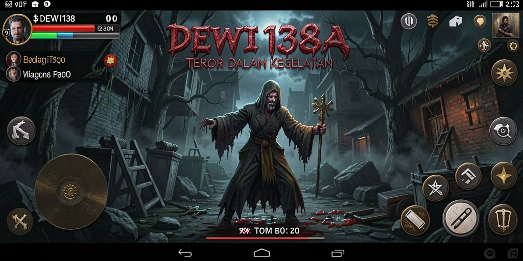 Screenshot gameplay DEWI138 yang menampilkan suasana horor yang mencekam.