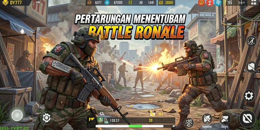 Gameplay mendebarkan dari DY777 dalam arena Battle Royale.