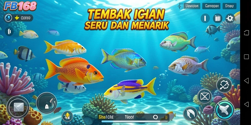 Tampilan seru gameplay FB168 saat menembak ikan di laut.