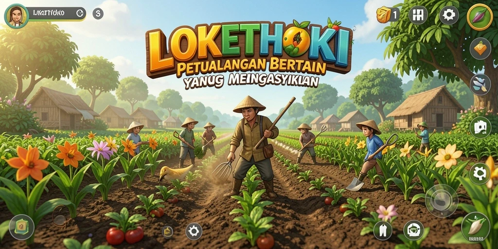Tampilan gameplay menarik di LOKETHOKI dengan aktivitas bertani.