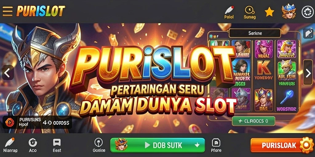 Gameplay pertarungan seru dalam PURISLOT yang memadukan slot.