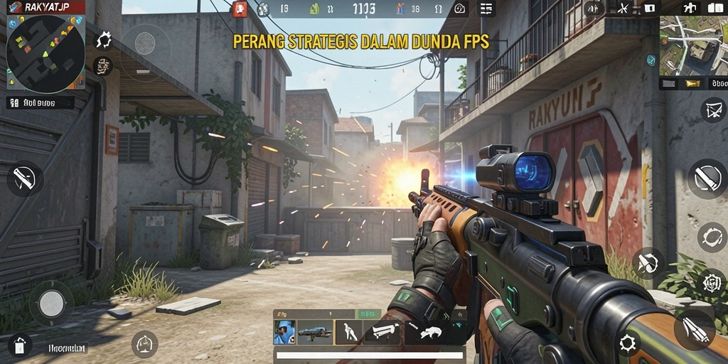 Screenshot gameplay RAKYATJP yang menampilkan aksi tembak-menembak yang mendebarkan.