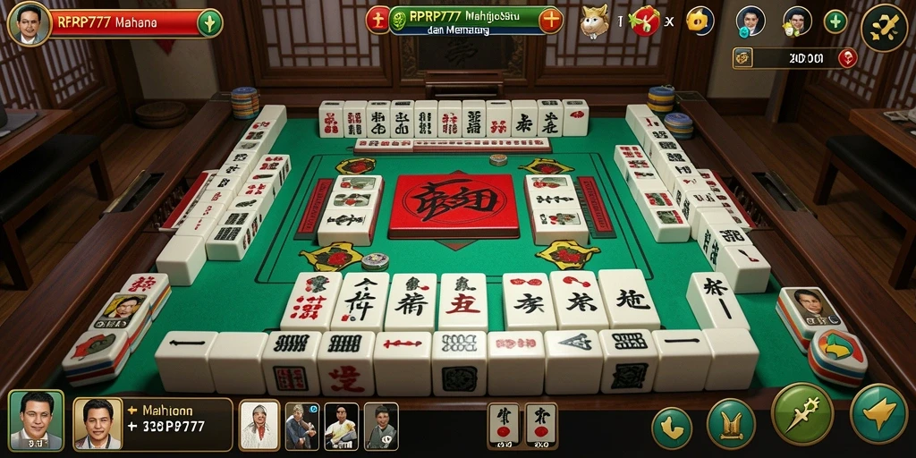 Gameplay seru RPRP777 dengan ubin Mahjong yang berwarna-warni.