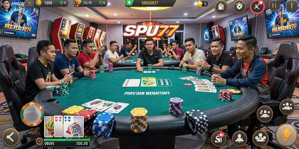 Tampilan gameplay Poker di SPBU77 yang menegangkan dan interaktif.