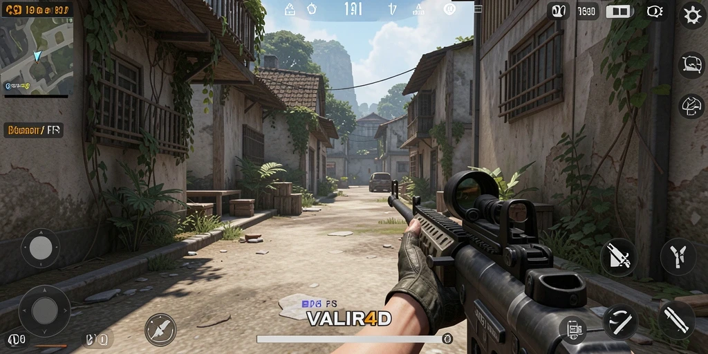 Tangkapan layar menunjukkan aksi menegangkan dalam permainan VALIR4D FPS.