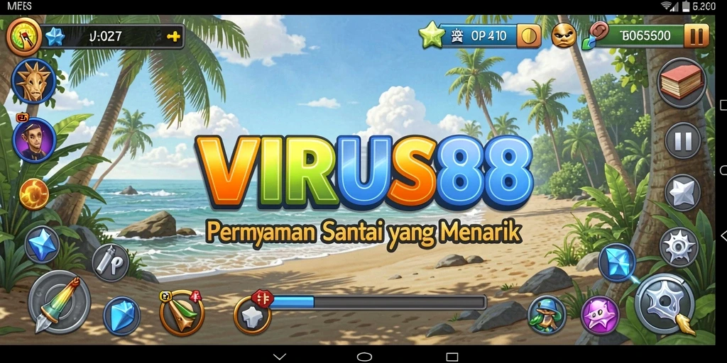 Tampilan gameplay menarik dari VIRUS88 dengan grafis warna-warni.