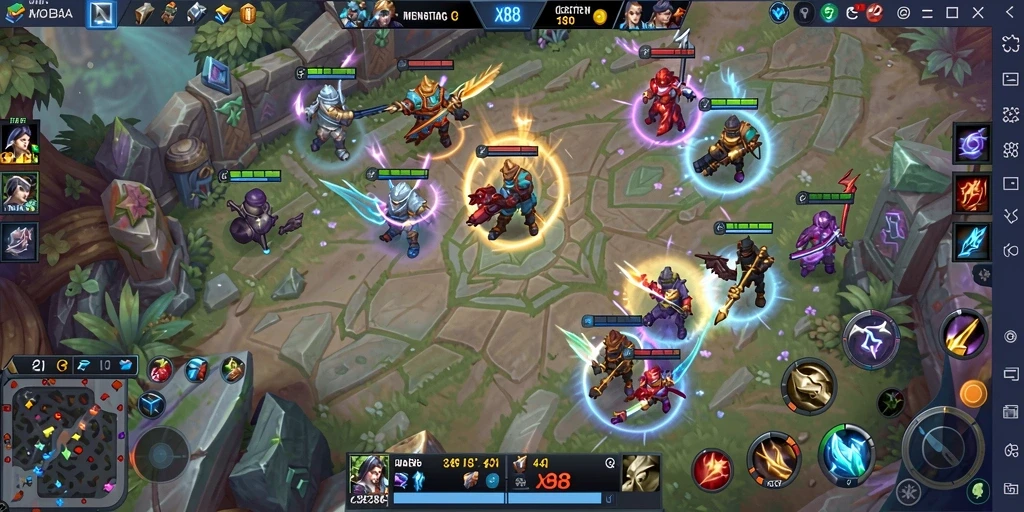 Tangkapan layar menampilkan pertarungan intens dalam gameplay MOBA.